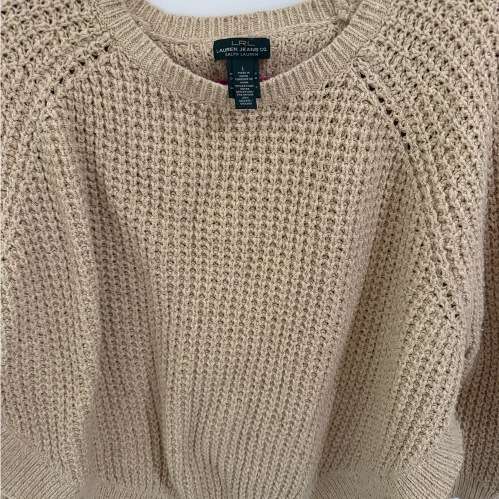 LRL Lauren Jeans Co Ralph Lauren Chunky Knit Sweater Beige Oatmeal Size L - Picture 3 of 4